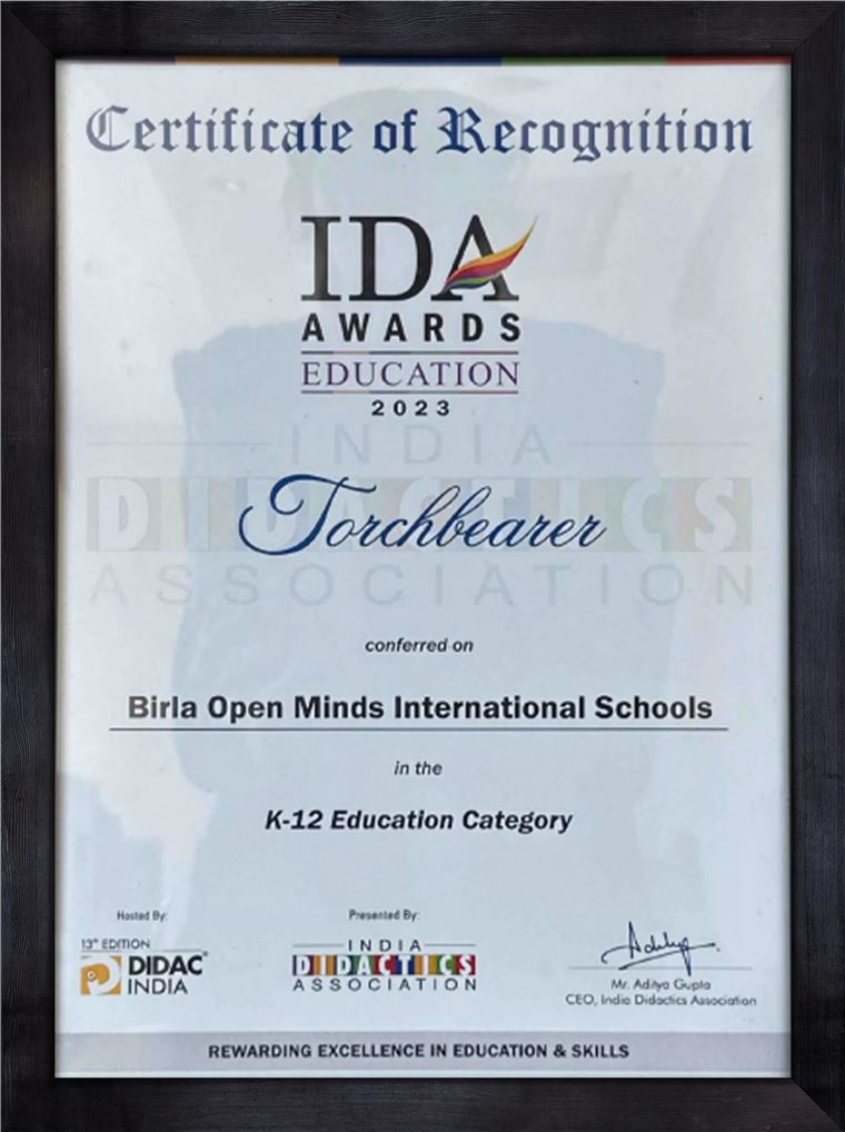 Torchbearer, K-12 Education Category – IDA Awards, India Didactics Association, awarded to Birla Open Minds